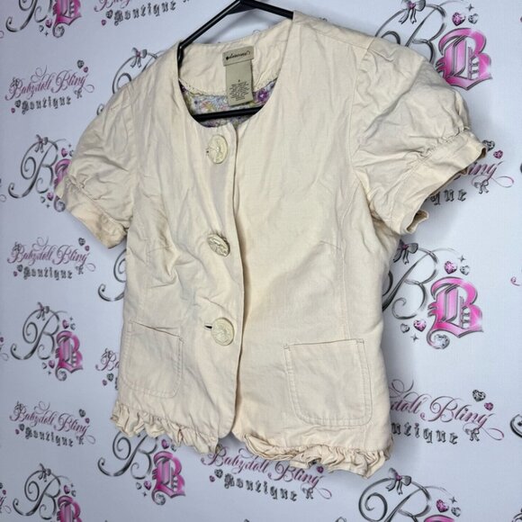 Elevenses blazer tshirt cardigan style top button up beige tan cream floral π - Picture 6 of 10